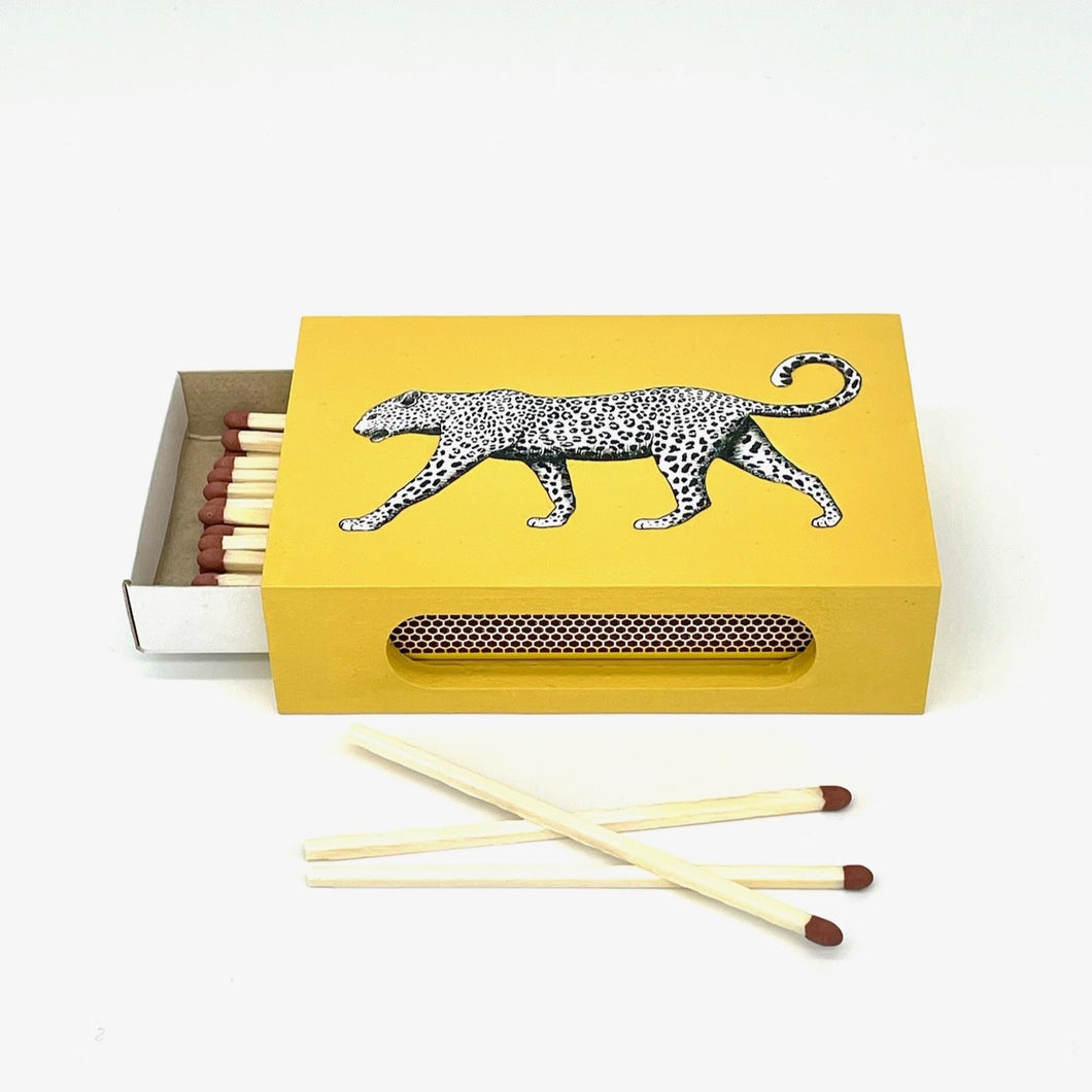 NEW Hand-Painted Mustard Leopard Matchbox Holder