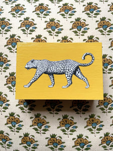 Hand-Painted Mustard Leopard Matchbox Holder