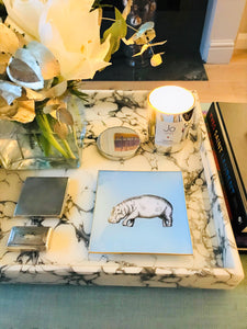 Hand-painted Light Blue Hippo Glass Tray