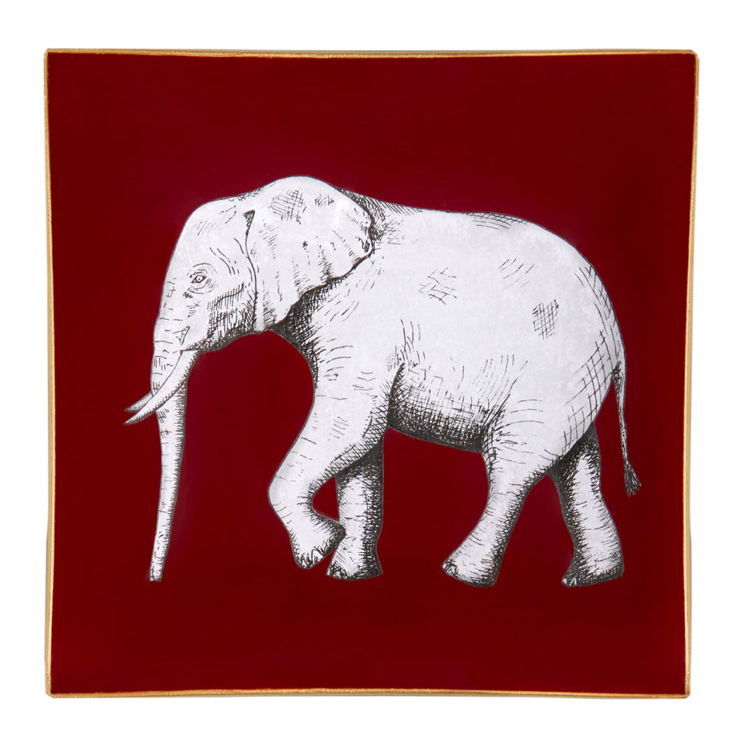 Hand-painted Burgundy Elephant Glass Tray