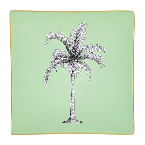 Hand-painted Pale Sage Green Palm Tree Glass Tray