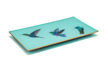 Load image into Gallery viewer, Hand-painted Aqua Hummingbirds Glass Tray
