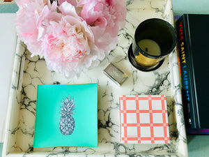 Hand-painted Mint Green Pineapple Glass Tray