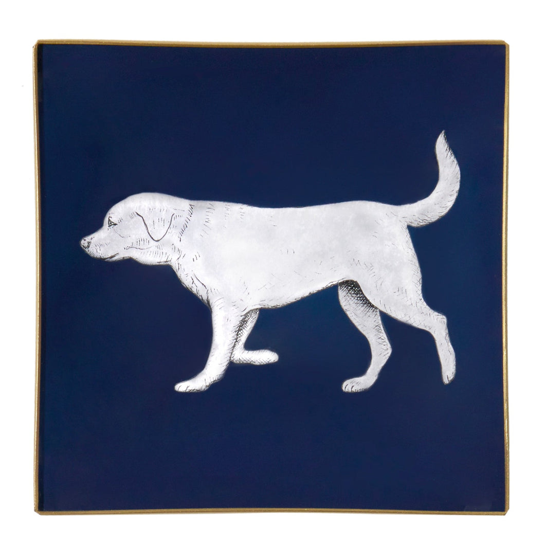Hand-painted Navy Labrador Glass Tray