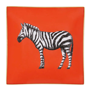 Hand-painted Orange Zebra Glass Tray