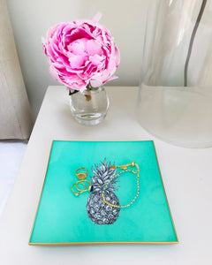 Mint Green Pineapple Glass Tray