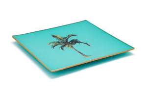Hand-painted Turquoise Palm Tree Glass Tray
